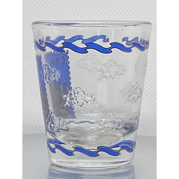Vintage Chicago Blue And Gold Shot Glass w/ embossed raised pattern clouds - Picture 7 of 7